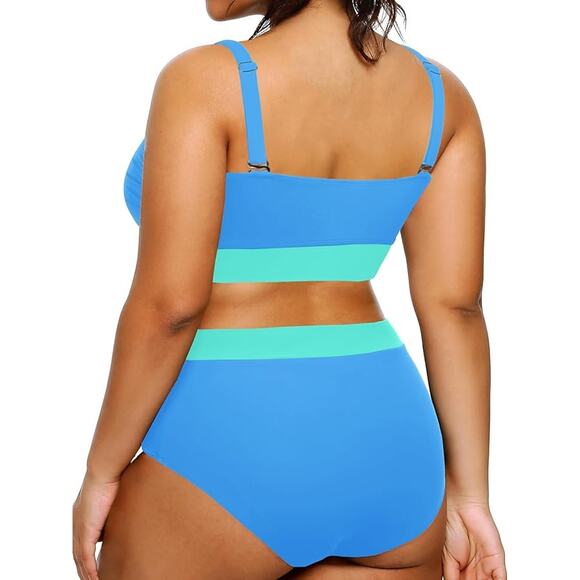 Tempt Me Women Plus Size High Waisted Bikini Bandeau Two Piece Swimsuit 22W-NEW - Picture 2 of 16